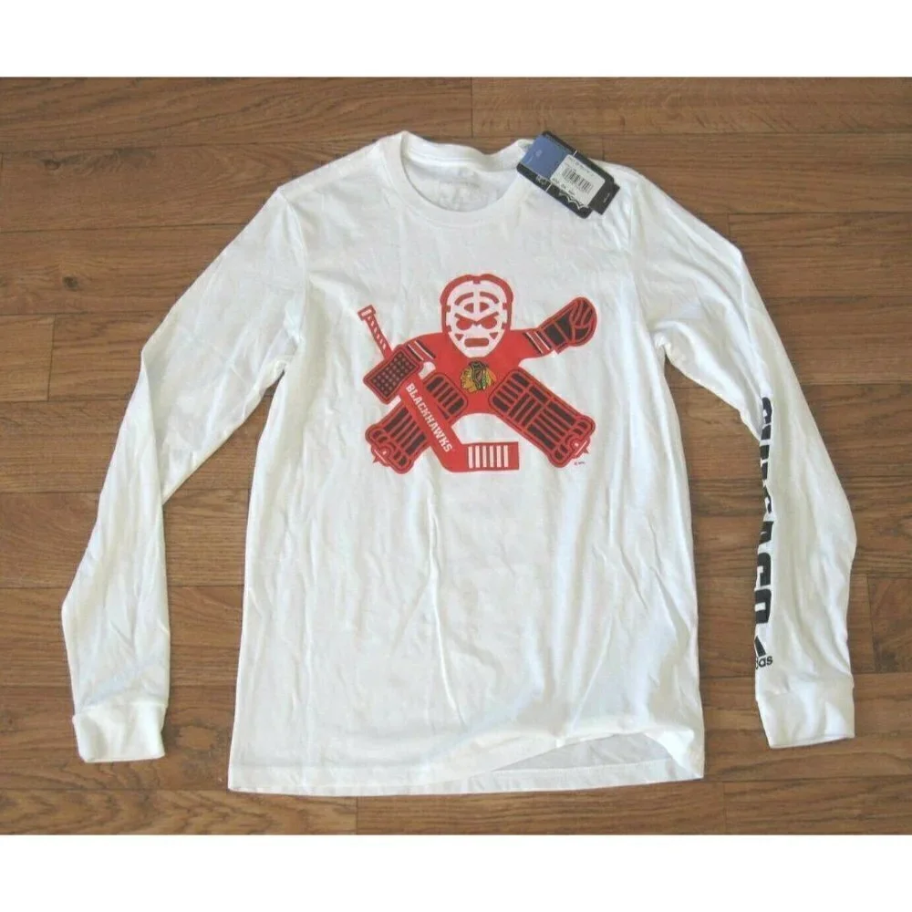 New W/ Tag Adidas Amplifier Blackhawks Hockey Long Sleeve Shirt Sz S(Retail $50)